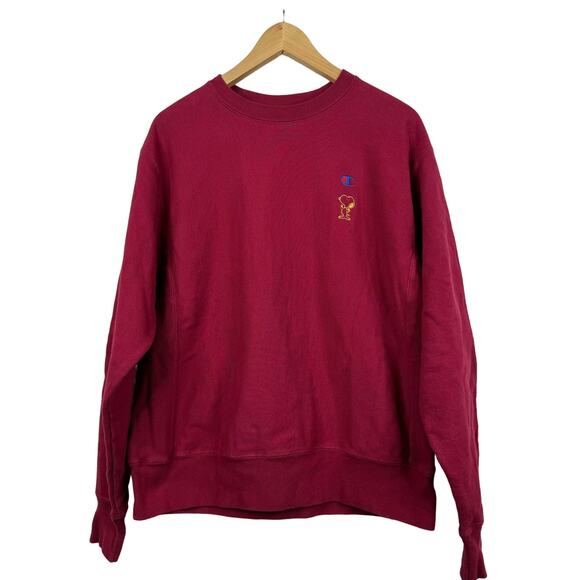 Champion X Peanuts Reverse Weave Crew Neck Sweatshirt Red Mens Size M - Picture 1 of 6